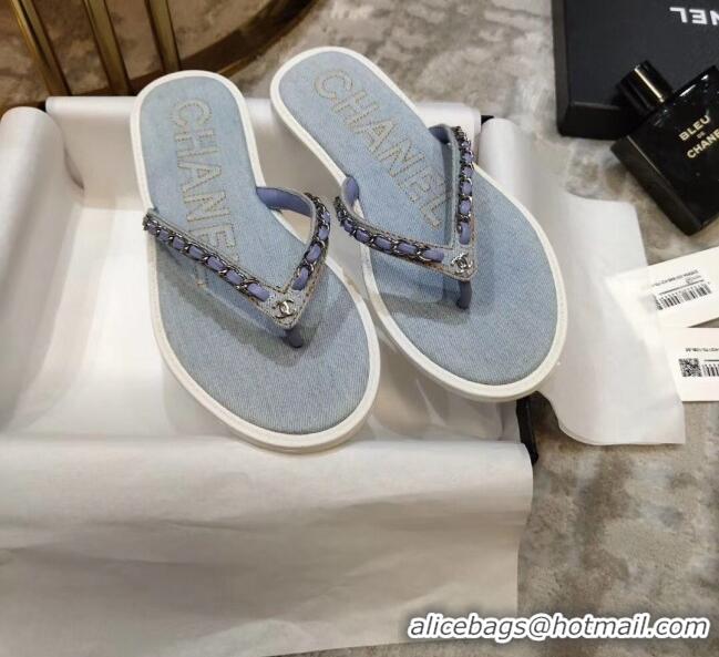 Well Crafted Chanel Denim Chain Flip Flops Sandals G52118 Light Blue 2020