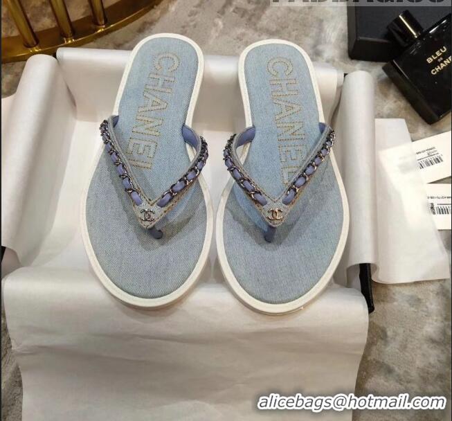 Well Crafted Chanel Denim Chain Flip Flops Sandals G52118 Light Blue 2020