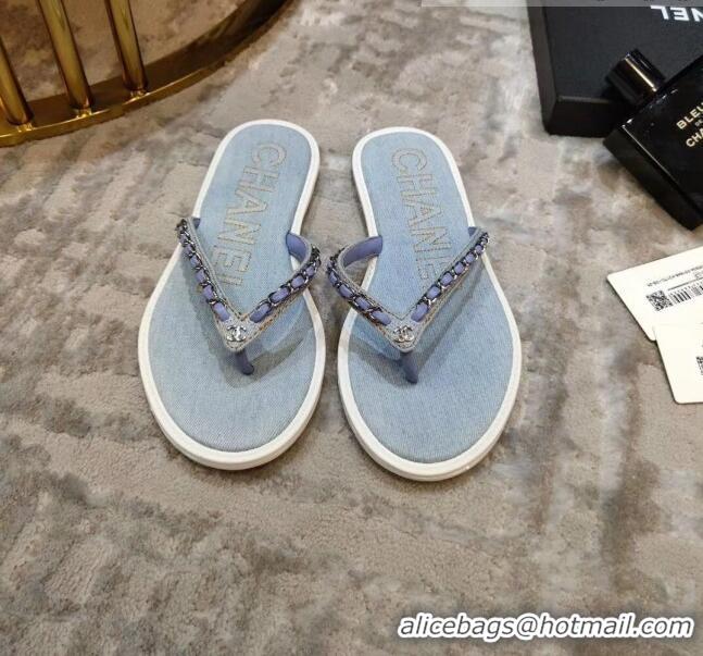 Well Crafted Chanel Denim Chain Flip Flops Sandals G52118 Light Blue 2020