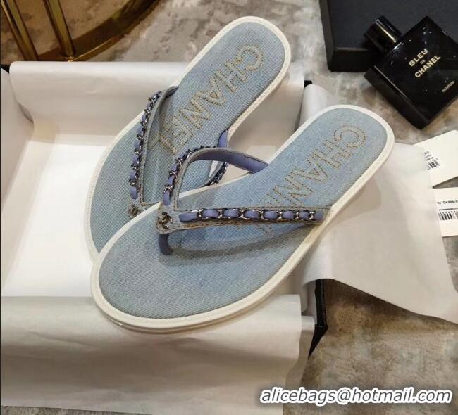 Well Crafted Chanel Denim Chain Flip Flops Sandals G52118 Light Blue 2020