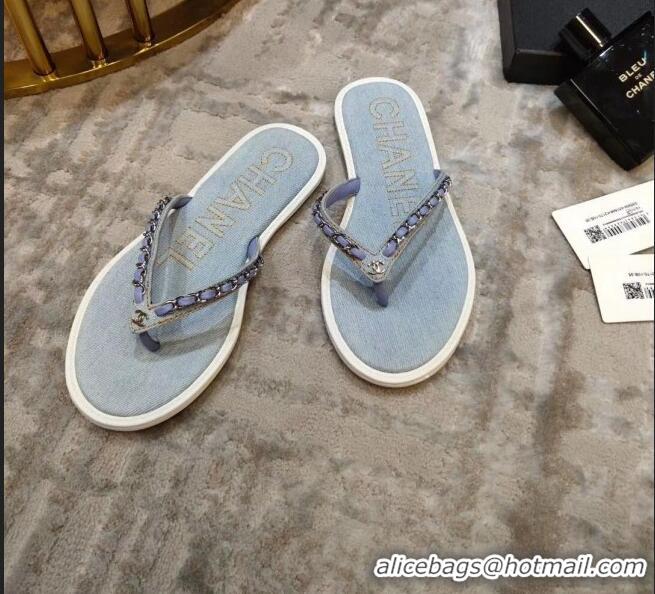 Well Crafted Chanel Denim Chain Flip Flops Sandals G52118 Light Blue 2020