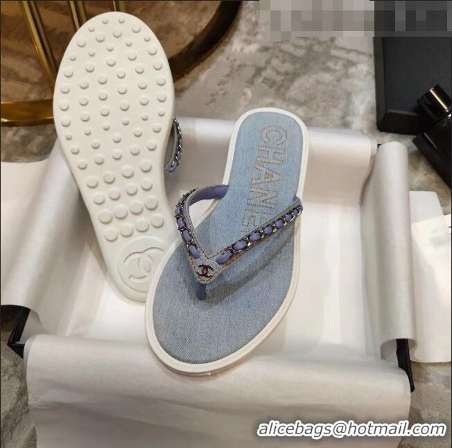 Well Crafted Chanel Denim Chain Flip Flops Sandals G52118 Light Blue 2020