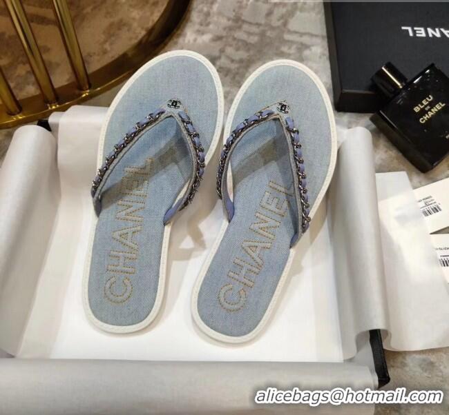 Well Crafted Chanel Denim Chain Flip Flops Sandals G52118 Light Blue 2020