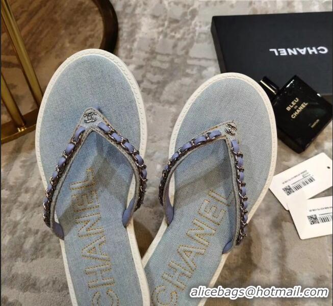 Well Crafted Chanel Denim Chain Flip Flops Sandals G52118 Light Blue 2020