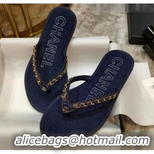 Buy Cheap Chanel Denim Chain Flip Flops Sandals G52118 Deep Blue 2020