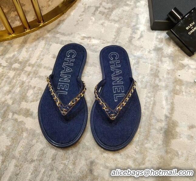 Buy Cheap Chanel Denim Chain Flip Flops Sandals G52118 Deep Blue 2020