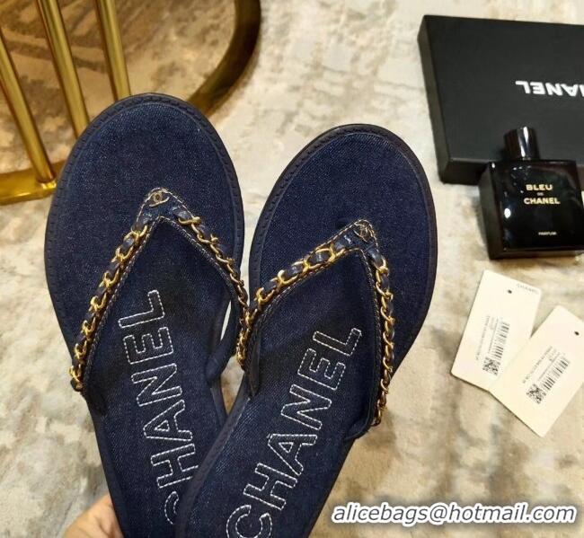 Buy Cheap Chanel Denim Chain Flip Flops Sandals G52118 Deep Blue 2020