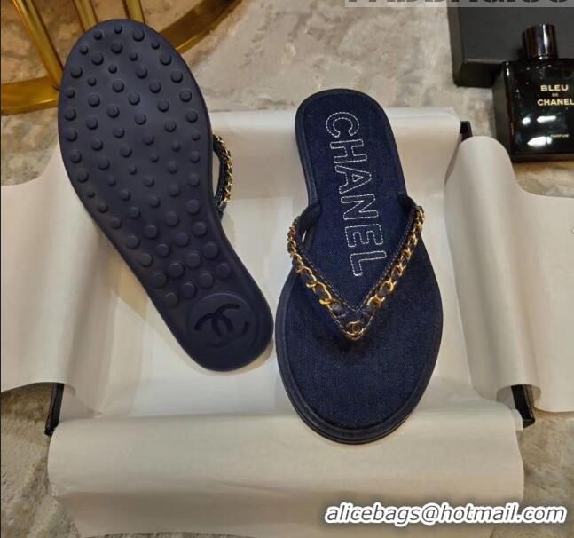 Buy Cheap Chanel Denim Chain Flip Flops Sandals G52118 Deep Blue 2020