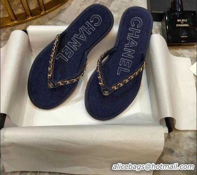 Buy Cheap Chanel Denim Chain Flip Flops Sandals G52118 Deep Blue 2020