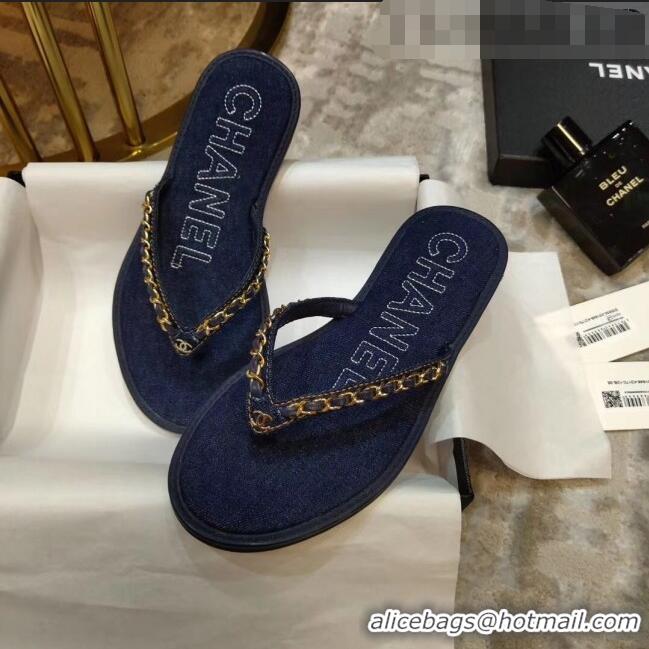 Buy Cheap Chanel Denim Chain Flip Flops Sandals G52118 Deep Blue 2020