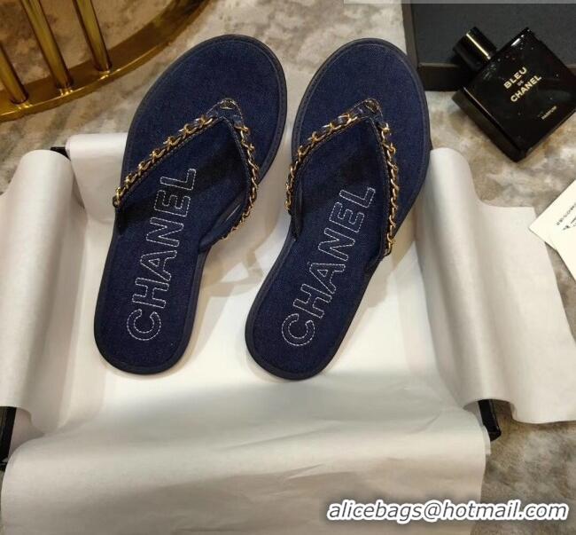 Buy Cheap Chanel Denim Chain Flip Flops Sandals G52118 Deep Blue 2020