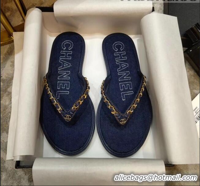 Buy Cheap Chanel Denim Chain Flip Flops Sandals G52118 Deep Blue 2020