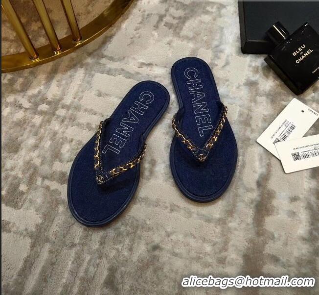 Buy Cheap Chanel Denim Chain Flip Flops Sandals G52118 Deep Blue 2020