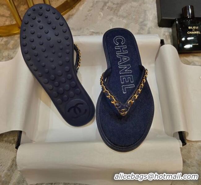 Buy Cheap Chanel Denim Chain Flip Flops Sandals G52118 Deep Blue 2020