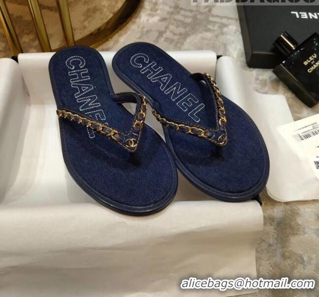 Buy Cheap Chanel Denim Chain Flip Flops Sandals G52118 Deep Blue 2020