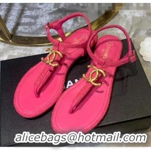 ​Grade Design Chanel Tweed & Lambskin Thong Sandals With CC Logo G52121 Rosy 2020