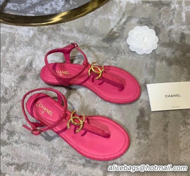 ​Grade Design Chanel Tweed & Lambskin Thong Sandals With CC Logo G52121 Rosy 2020