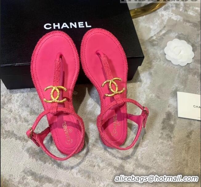 ​Grade Design Chanel Tweed & Lambskin Thong Sandals With CC Logo G52121 Rosy 2020