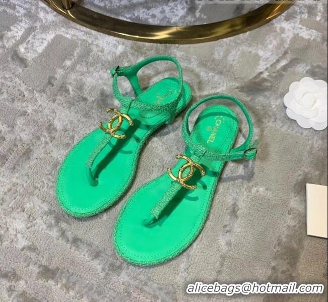 Best Design Chanel Tweed & Lambskin Thong Sandals With CC Logo G52121 Green 2020