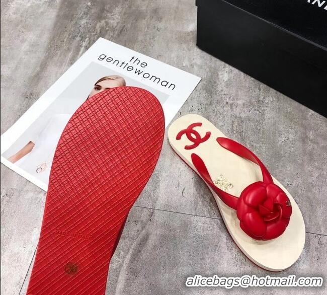 Traditional Discount Chanel Rubber Camellia Thong Slides Sandals G02125 Red 2020