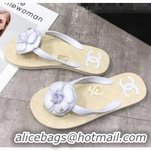 Good Product Chanel Rubber Camellia Thong Slides Sandals G02125 White 2020