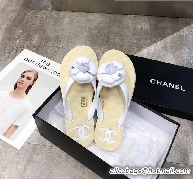 Good Product Chanel Rubber Camellia Thong Slides Sandals G02125 White 2020