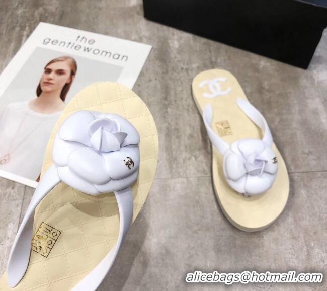 Good Product Chanel Rubber Camellia Thong Slides Sandals G02125 White 2020