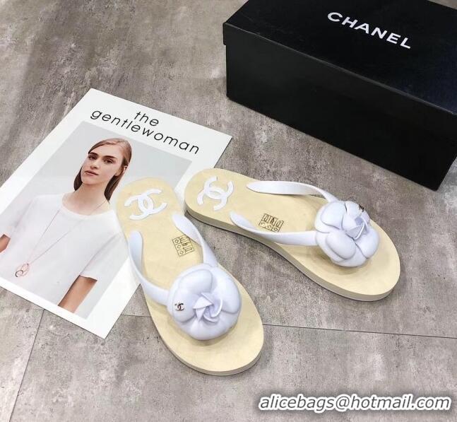 Good Product Chanel Rubber Camellia Thong Slides Sandals G02125 White 2020