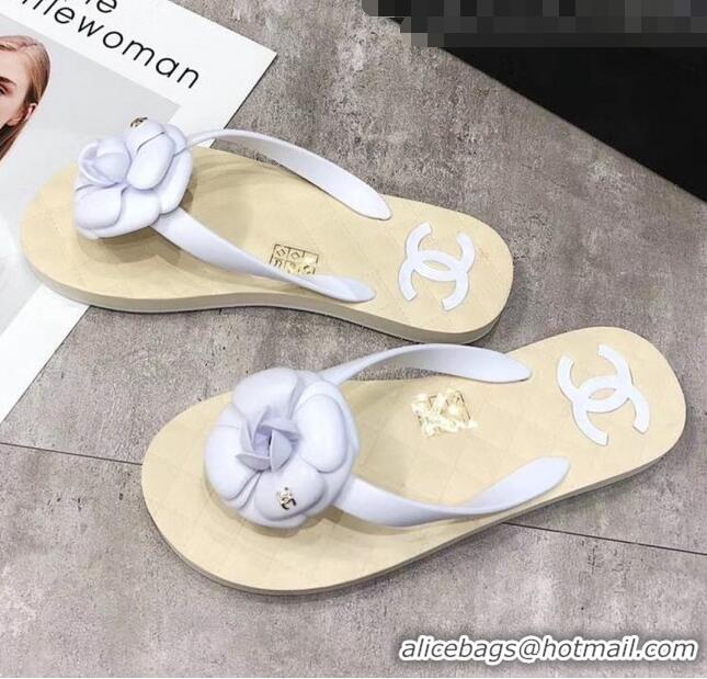 Good Product Chanel Rubber Camellia Thong Slides Sandals G02125 White 2020