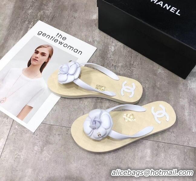 Good Product Chanel Rubber Camellia Thong Slides Sandals G02125 White 2020