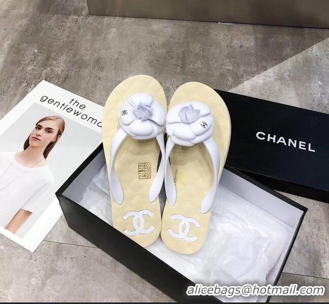 Good Product Chanel Rubber Camellia Thong Slides Sandals G02125 White 2020