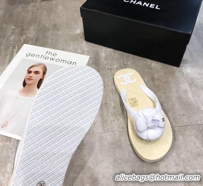 Good Product Chanel Rubber Camellia Thong Slides Sandals G02125 White 2020