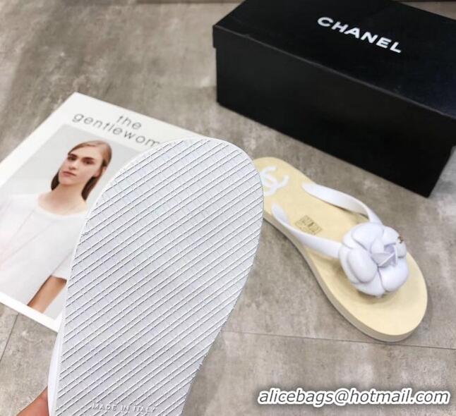 Good Product Chanel Rubber Camellia Thong Slides Sandals G02125 White 2020