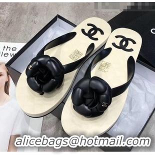 Grade Quality Chanel Rubber Camellia Thong Slides Sandals G02125 Black 2020