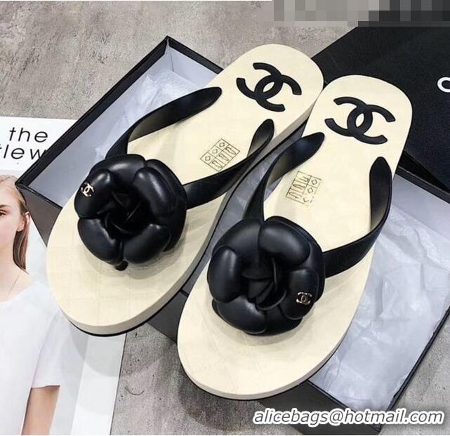 Grade Quality Chanel Rubber Camellia Thong Slides Sandals G02125 Black 2020