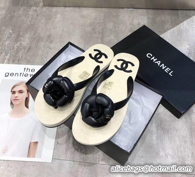 Grade Quality Chanel Rubber Camellia Thong Slides Sandals G02125 Black 2020