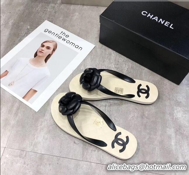 Grade Quality Chanel Rubber Camellia Thong Slides Sandals G02125 Black 2020