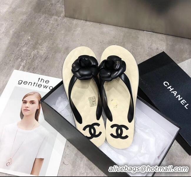 Grade Quality Chanel Rubber Camellia Thong Slides Sandals G02125 Black 2020