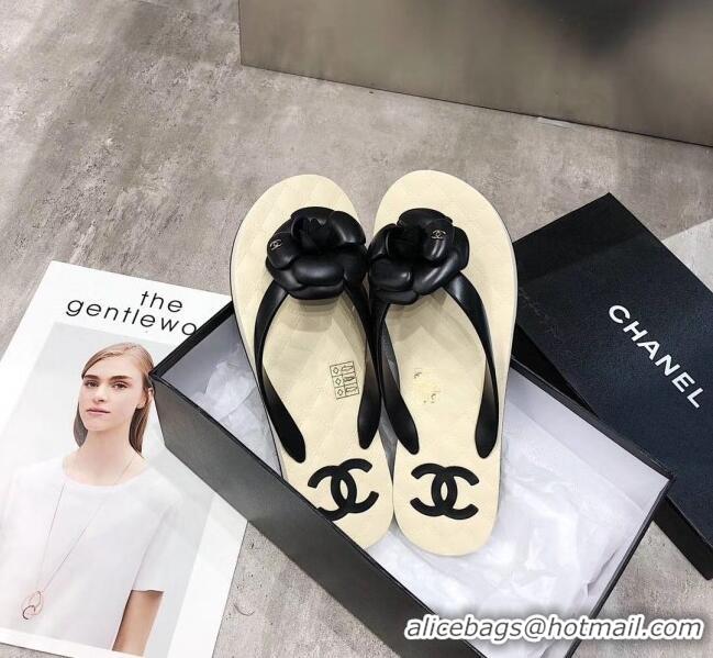 Grade Quality Chanel Rubber Camellia Thong Slides Sandals G02125 Black 2020