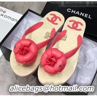 Discount Chanel Rubber Camellia Thong Slides Sandals G02125 Hot Pink 2020