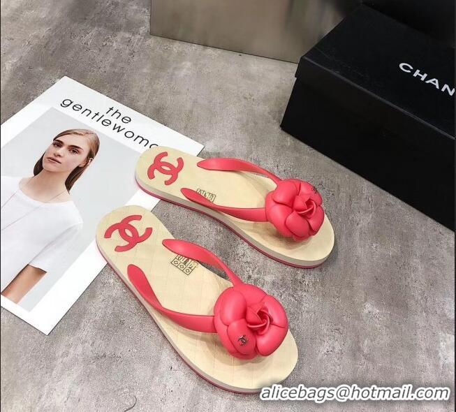 Discount Chanel Rubber Camellia Thong Slides Sandals G02125 Hot Pink 2020