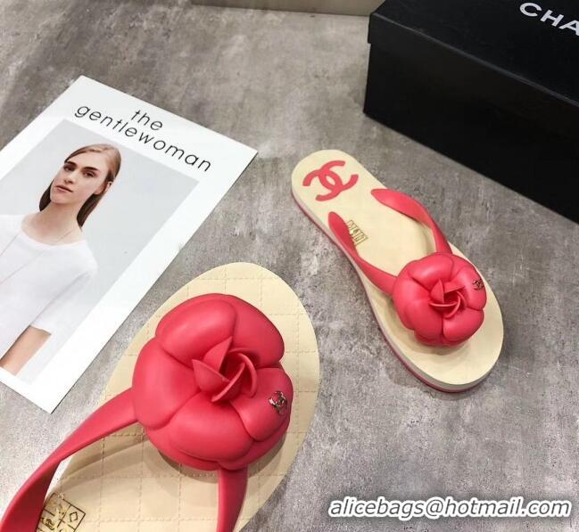 Discount Chanel Rubber Camellia Thong Slides Sandals G02125 Hot Pink 2020