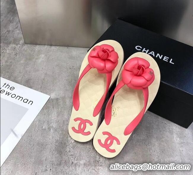 Discount Chanel Rubber Camellia Thong Slides Sandals G02125 Hot Pink 2020