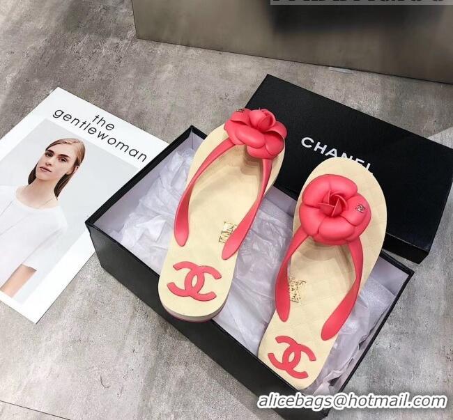 Discount Chanel Rubber Camellia Thong Slides Sandals G02125 Hot Pink 2020