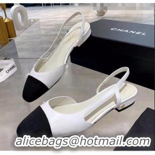 Good Product Chanel Lambskin & Grosgrain Flat Slingbacks Ballerina G31319 White/Black 2020