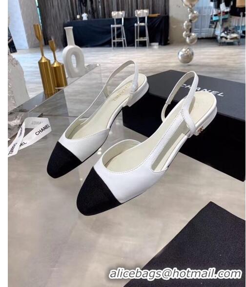 Good Product Chanel Lambskin & Grosgrain Flat Slingbacks Ballerina G31319 White/Black 2020