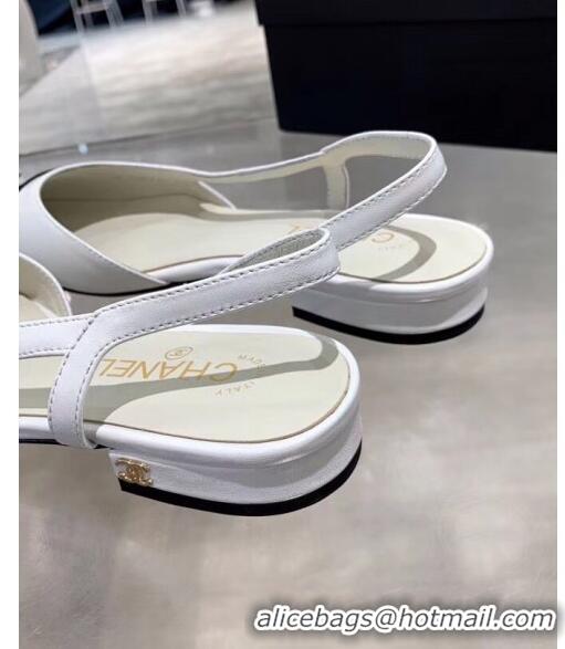 Good Product Chanel Lambskin & Grosgrain Flat Slingbacks Ballerina G31319 White/Black 2020