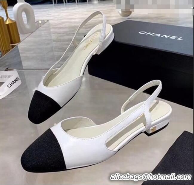 Good Product Chanel Lambskin & Grosgrain Flat Slingbacks Ballerina G31319 White/Black 2020