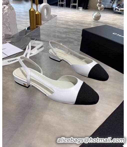 Good Product Chanel Lambskin & Grosgrain Flat Slingbacks Ballerina G31319 White/Black 2020