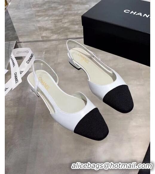 Good Product Chanel Lambskin & Grosgrain Flat Slingbacks Ballerina G31319 White/Black 2020